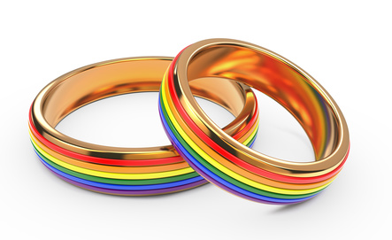 Gay Wedding Rainbow Rings Isolated on White Background.
