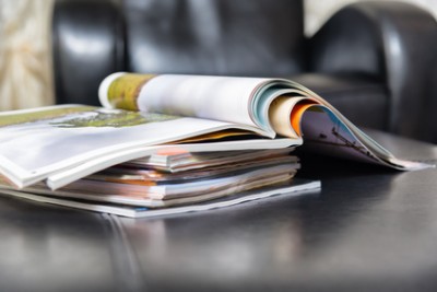 Color magazines in leather living room